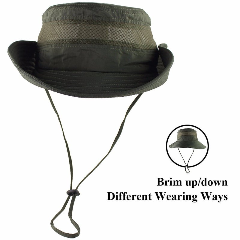 CAMOLAND Breathable Wide Brim Boonie Hat Outdoor UPF 50+ Sun Protection Mesh Safari Cap for Travel Fishing (Army Green) - Image 4